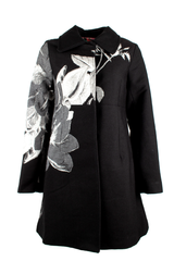 Пальто женское Desigual с цветами черное 301021-002118, Мультиколор, 38
